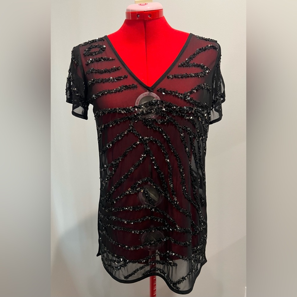 WhiteHouseBoackMarket sheer and sequin split sleeve tunic